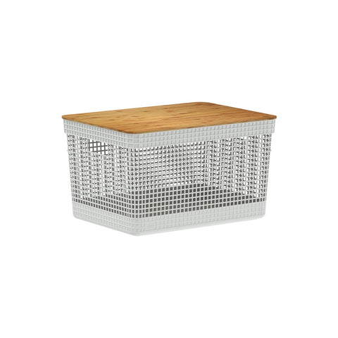 Cesto Organizador Ou 20L com Tampa de Bambu Linha Grid