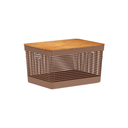 Cesto organizador Ou 20L com tampa de bambu Linha Grid - Ou