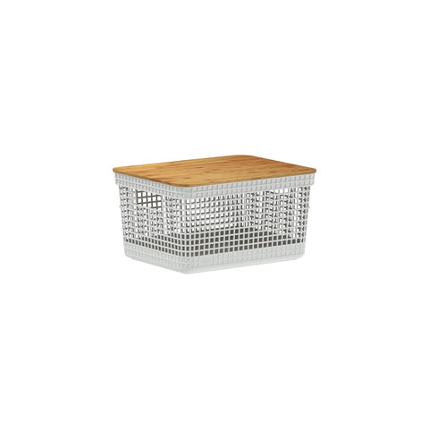 Cesto Organizador Ou 8L com Tampa de Bambu Linha Grid